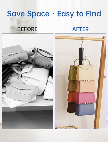 NiHome Wooden Purse Organizer for Closet, 8 Extra-Wide Metal Hooks Handbag Hanger, Space-Saving Hanging Bag Holder & Purse Rack for Closet Organization (Black) - color: Black, size: 1 Pack