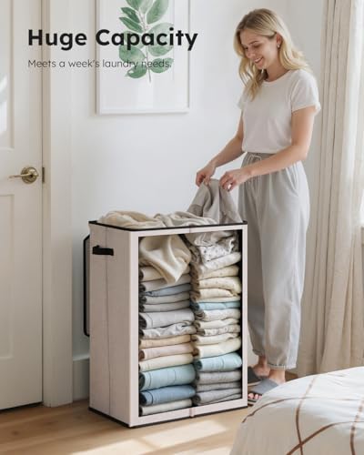 SOLEDI Laundry Hamper with Lid 130L Large & Tall Collapsible Laundry Basket, Clothes Hamper with Bag Removable Easy to Carry, Dirty Hampers for Bedroom, Bathroom, Dorm, College, Light taupe - color: Light taupe, size: 130L