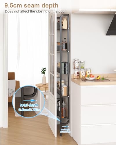 UMDONX Behind The Door Bathroom Shelf Narrow 5-Tier, Space-Saving Slim Storage Shelf Narrow Shelving Unit for Bathroom and Kitchen Black - color: Black, size: Width 17.5in