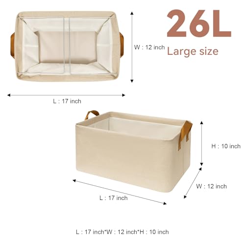 SNWDN 4 Pack Closet Cloth Storage Bins for Shelves,Large Storage Baskets for Shelves, Fabric Bins for Closet organization with Handles（ Beige 17''L x 12''W x 10''H） - color: Beige, size: Large（4 pack 17''L x 12''W x 10''H）