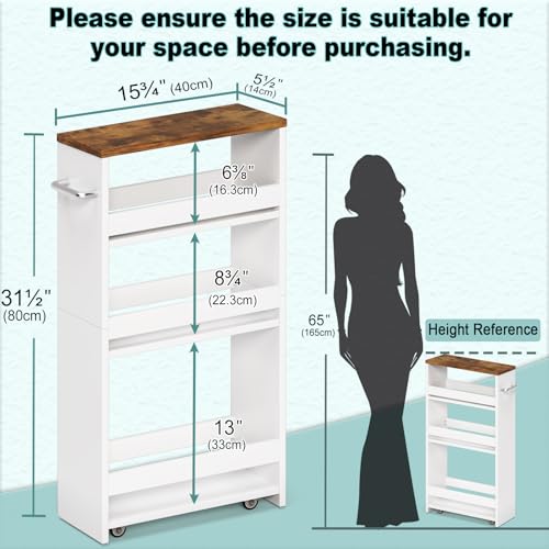 MARTY Rolling Storage Cart 4-Tier White Kitchen Cart with Wheels,Slim Storage Cart with Handle Slide Out Utility Cart Shelving Unit Organizer Trolley for Laundry Narrow Places Bathroom Small Corner - color: White, size: 5.51"D x 15.75"W x 31.5"H