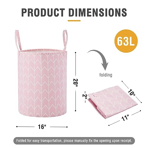 Large Storage Basket for Girls and Boys, Collapsible Laundry Hamper with Long Handles, Toy Bins for Nursery, Kids Room Décor Pink Geometry - color: Pink Geometry, size: 1 Pack