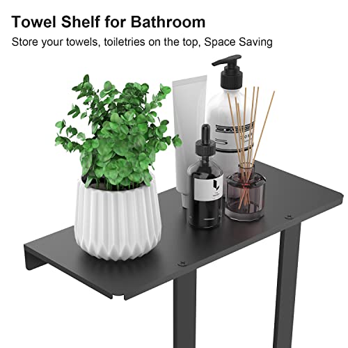Towel Racks for Bathroom, Towel Rack with Shelf and 3 Hooks, Towel Storage Holders Wall for Rolled Bath Towels, Black - color: Black, size: Square Tube