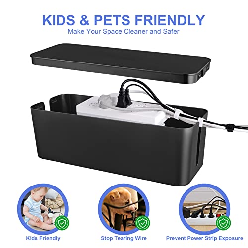 Cable Organizer Box Set of Three, Power Cover Cord Holder Surge Protector for Desk (Black) - color: Black