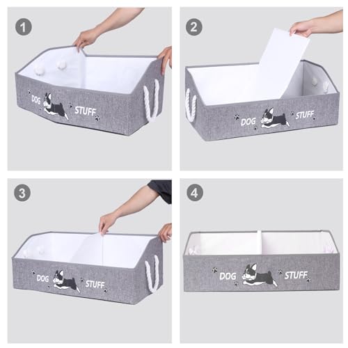 Large Dog Toy Basket with Handles, 28.5" Collapsible Multi-Purpose Hard Board Dog Toy box, Clothes, Cute for Living Room Area (Grey,Cream) - color: Grey,Cream