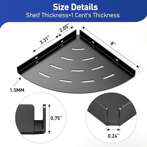Corner Shower Shelves Load Capacity 40 Lbs 304 Stainless Steel Shelf for Shower Will Not Rust 8in Shower Corner Shelf Matte Black Drilling Installation - color: Matte Black