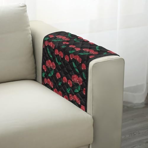 Red Cherry Print Couch Arm Covers with 2 Organizer Pockets Soft Couch Protector Anti-Slip Slipcovers for Pet Armchair, Loveseat, Recliner - color: Red Cherry