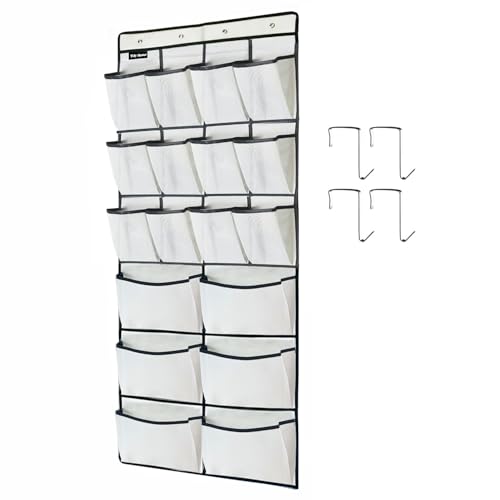 1 Pack Extra Large Hanging Over Door Shoe Organizers, Hanging Storage Shoe Rack for Closet, with 4 Hooks Shoes Holder for Closet Bedroom, 12+6Pockets White (59 x 21.6 inch) - color: a-white-1pcs