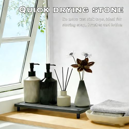 Durable Kitchen Sink Organizer, Instant Dry Sink Caddy for Bathroom Counter, Diatomite Stone Drying Tray, Upgrade Water Absorbing Stone Tray for Sink, Anti-Slip Stone Soap Tray -Dark Gray - color: Dark Gray Metal Foot 4stripes Large