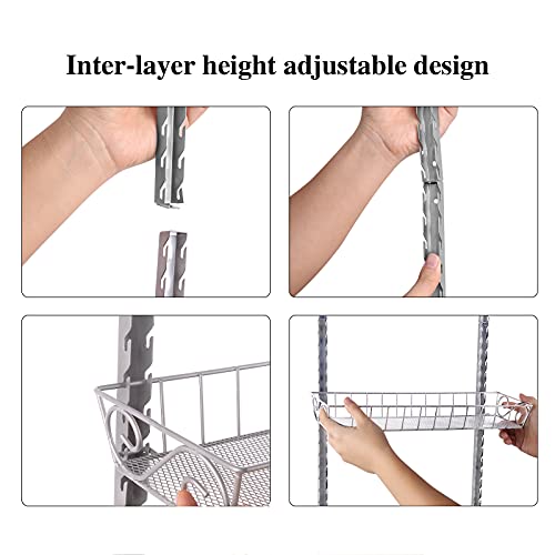 SWOMMOLY Adjustable Wall Mount Spice Rack, 6-Tier Dual-use (Multi-use) Organizer, Silver - color: Silver, size: 6-Tier