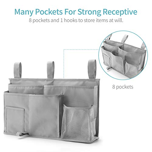 Bseash Bunk Bed Organizer, Bedside Caddy Hanging Bed Organizer Storage Bag 8 Pockets, for College Dorm Rooms Bed, Hospital Bed, Baby Bed Rails, 600D Oxford Cloth (Gray) - color: Gray, size: Large