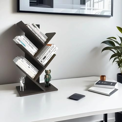 Godferyxin Book Tree Bookshelf, 5-Tier Wood Bookshelf Tree Bookcase for Displaying Books, CDs, Magazines and More at Office, Home or School - color: 5-tier-brown