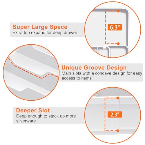 Spaclear Silverware Organizer Extra Deep - Expandable Utensil Drawer Organizer, 19 x 15 Inch Silverware Tray for Kitchen Drawer with 7 Slots, Adjustable Cutlery Tray for Spoons Forks Knives, White - color: White, size: M(9.5-15.2"w x 12.6-19"d)