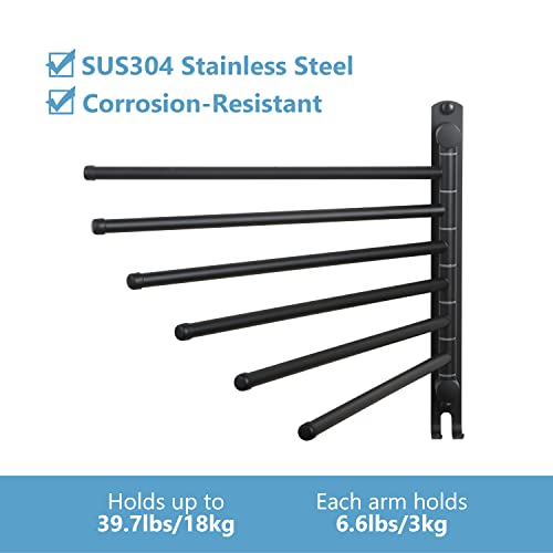 Space Saving Towel Rack JSVER Black Space Saving Towel Holder, Towel Rack Wall Mounted, Swivel Hand Towel Holder, 6-Arms Towel Bar, Towel Racks for Bathroom - color: Black 6 Arms