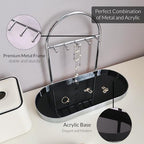 Shinpuru Metal Jewelry Organizer Stand & Key Holder Tray with Acrylic Base, Key Stand and Jewelry Tray with 5 Hooks, Perfect Key Bowl, Valet Key Tray, Ring Holder, Jewelry Dish (Silver Black) - color: Silver Black