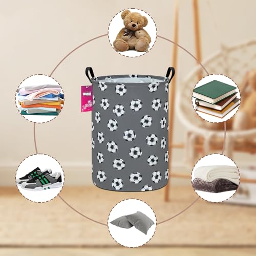 Laundry Hamper Large Canvas Fabric Lightweight Storage Basket/Toy Organizer/Dirty Clothes Collapsible Waterproof for College Dorms, Boys and Girls Bedroom,Bathroom(grey football) - color: grey football