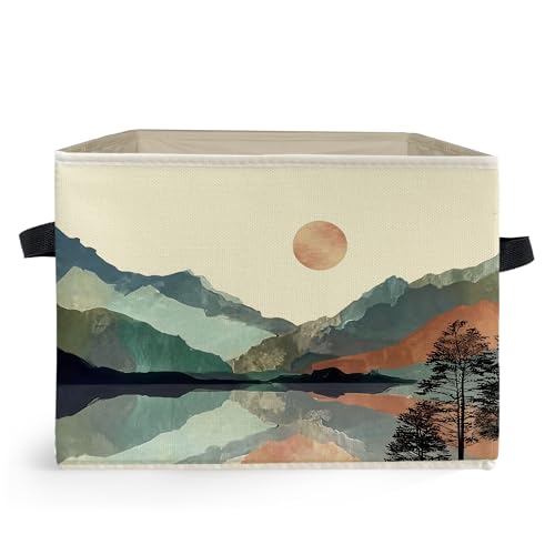 Boho Sun Mountain Forest Storage Box Bins, Mid Century Modern Abstract Boho Collapsible Storage Basket Organizer for Bedroom Laundry Room Home Clothes Toys Books, Toybox for Girls Boys - color: Boho Sun Mountain