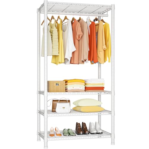 Ulif H2 Heavy-Duty Portable Closets, 4-Tier Freestanding Garment Rack Suit for Small Space and Corner, Closet Organizer System Portable Closet Wardrobe, Max Load 500 LBS, White - color: White, size: H2