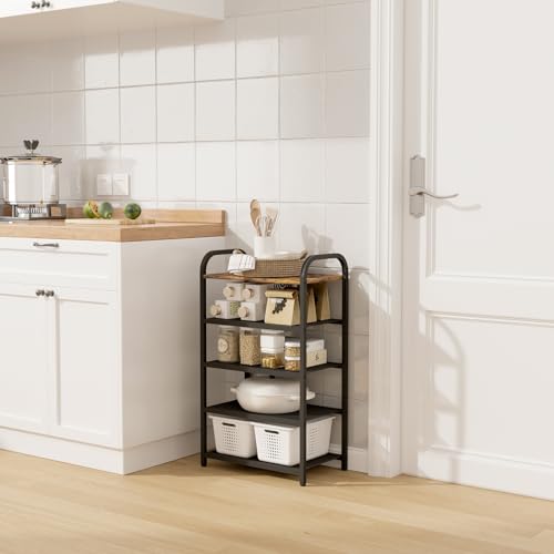 5-Tier Shoe Rack, with Heavy-Duty Metal Grid, Rustic Wooden Top, & Metal Guardrails - Transform Your Space with Style and Functionality Living Room, Kitchen, Bedroom, Garage, & Bathroom - size: 17.32" X 10.24" X 29.13"