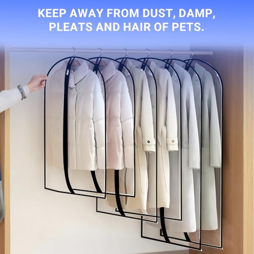 All Clear Garment Bags for Hanging Clothes, 55" (Set of 6) Dress Bags for Gowns Long, Plastic Dustproof Dress Garment Bag, Long Dress Bag with Zipper for gown, winter long coats, dance costume - color: Black-All Clear, size: 24''X55''-6P