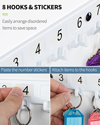 Uniclife Key Tag Rack Hook Style Plastic Wall Mounted Key Holder Organizer with Transparent Tough Key Tag Identifiers Markers in 8 Assorted Colors - size: 10.4'' x 2.8'', 1 Pack, style: Hooks