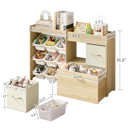 EXPERLAM Toy Storage Organizer for Kids, 9-Bin Toy Organizer with 2-Drawers, Movable Toy Chest and Top Rack, Multifunctional Kids Bookshelf and Toy Storage for Playroom, Bedroom, Nursery, White - style: White Bins