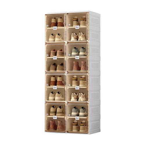 ANTBOX Shoe Organizer Storage Box, Portable Folding Shoe Rack For Closet With Magnetic Clear Door,Large Sneaker Cabinet Bins Sturdy Easy Assembly 8 Layers-16 Grids - size: 8 Layers-16 Grids