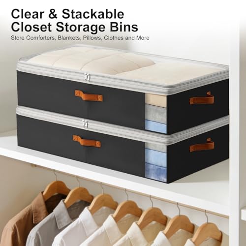 Under Bed Storage Bins - 98L Height-adjustable Under Bed Storage Containers, Compression Blanket Storage Comforter Storage Sweater Storage, Clothes Storage Bins With Clear Window, 2 Pack Black - color: Black, size: 2 Pack