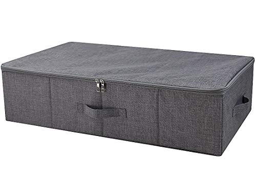 iwill CREATE PRO Underbed Storage Boxes for Bedding/Garment/Duvets/Blankets/Shoes, Folding Fabric Rigid Under bed Storage Bins with Zip Lid, Washable, Black Gray - color: Black Gray,1pc, size: 27.5*15.7*7"