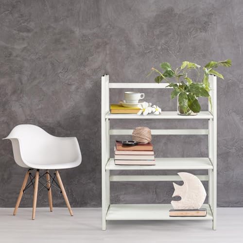 HomeStock 3-Shelf Stackable Folding Office Wood Furniture Bookcase, Contemporary Home and Office Furniture, Sturdy Wooden Shelving Storage White/27.5 Inch - color: White, size: 27 5 Inch