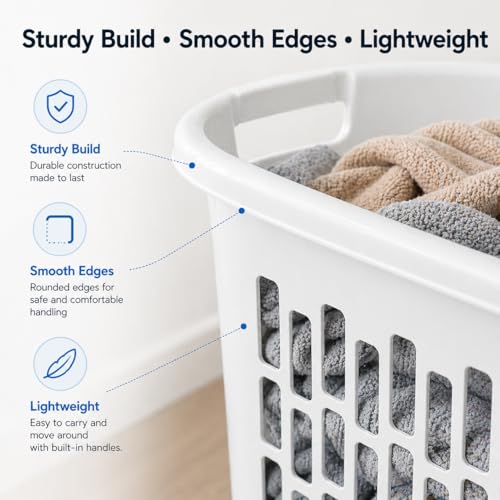 Rectangular Laundry Hamper, Slim Plastic Clothes Basket with Ventilation Holes, Lightweight Open Top Design for Small Spaces, White (2)