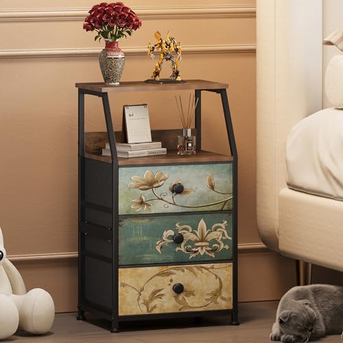 Tohomeor Dresser with Fabric Drawers Nightstand with 2 Tier Shelf Storage Tower for Bedroom Hallway Entryway Closet Organizer Sofa Beside Table Furniture (Multi, 3 Drawers) - size: 15.7"D x 11.8"W x 26.9"H (3 Drawers)