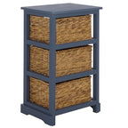 SAFAVIEH Home Collection – Halle Blue 3-Drawer Basket Storage Side Table, Coastal Accent Design, Fully Assembled (AMH5738H) - color: Blue