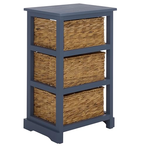 SAFAVIEH Home Collection – Halle Blue 3-Drawer Basket Storage Side Table, Coastal Accent Design, Fully Assembled (AMH5738H) - color: Blue