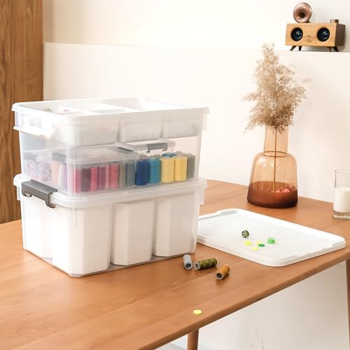 Citylife 17 QT Plastic Storage Box with Removable and 6 Detachable Inserts, Clear White - size: 2 Pack-17 QT-W