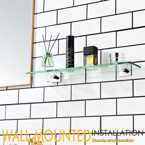 KOKOSIRI Bathroom Shelves Wall Mount 20-Inch Floating Glass Shelf Kitchen Hanging Rack Shower Storage, 2 Pack Polished Stainless Steel B1107CH-L20-P2 - color: Polished Chrome, size: 20-Inch(2 Pack)