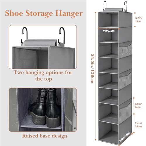 VERONLY Hanging Shoe Organizer for Closet,8-Shelf Hanging Storage with Side Mesh Pockets,Wider Shelves for Baseball Caps,Clothes (9" W × 11.8" D × 54" H) Grey - style: Gray Bamboo Hanging