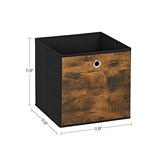 SONGMICS Storage Cubes, Set of 6 Storage Bins with Handles, Foldable Oxford Fabric and Non-Woven Fabric Storage Boxes, 11.8 x 11.8 x 11.8 Inches, Rustic Brown and Black URFB102B01 - color: Rustic Brown, size: 6 Pack (11.8"L x 11.8"W x 11.8"H)