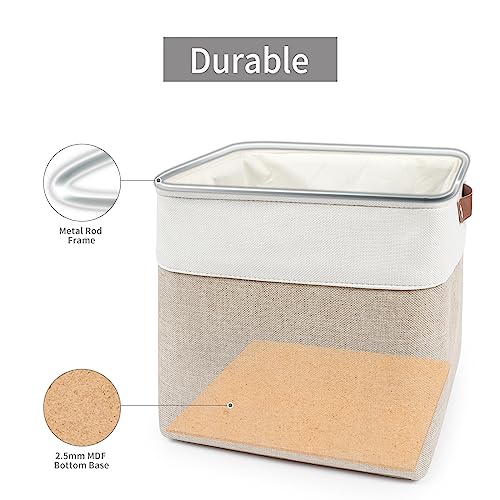Bagnizer 13x13 Cube Storage Bins, Collapsible Fabric Storage Box, 4 Pack Closet Baskets with Handles for Organizing, Shelf, Toys, Clothes, Home, Office, Nursery (Beige&White) - color: Beige / Off-White, size: Cube - 13"x13"x13"