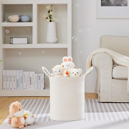 VIPOSCO Large Laundry Hamper, Tall Woven Rope Storage Basket for Blanket, Toys, Dirty Clothes in Living Room, Bathroom, Bedroom - 53L White - color: White, size: 53L