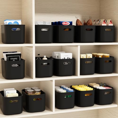 ORGIDOL 10 Pack Black Plastic Storage Bins, Storage Container for Organizing, Storage Boxes with Handle for Shelves, Cute Organizer Bins for Craft, Snacks, Pantry, Cabinet, 9.69x6.7x5.7 inch - color: Black, size: 10Pack