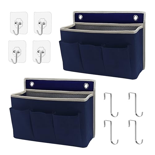 2-Pack Wall Hanging Organizer Bag/Hanging Baskets with Large Mesh Compartment & 3 Pockets，Over the Door Hanging Organizer Space Saving Storage for Bedroom,RV Camper, Closet (Navy Blue -2 Pack) - color: Navy Blue -2 Pack