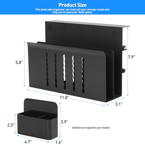 MAXECHO Desk Side Storage, Under Desk Laptop Mount, Table Side Hanging File Organizer, No Drill Clamp On Cable Management Tray, Laptop Holder with Magnetic Pen Holder for Office and Home, Load 22 Lbs - color: Black, size: Double-deck with Pen Holder