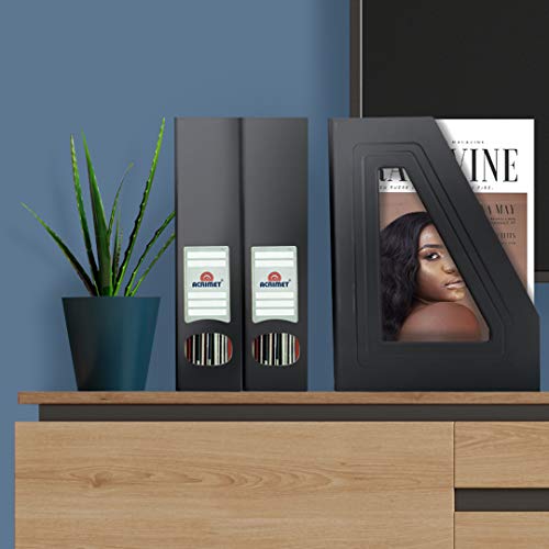 Acrimet Magazine File Holder Bin Storage, Vertical Rack for Documents, Folders and Mail, Durable Plastic Desk Organizer for Office & Home (Black Color) (2 Pack) - color: Black Color