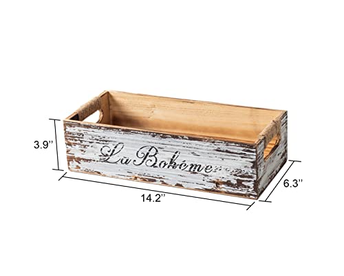 TIMRIS Farmhouse Distressed Wooden Storage Box, Rustic Bathroom Decor Box, Decorative Toilet Tank Basket, Vintage Countertop Organizer Box with Handles (Distressed White) - color: Distressed White