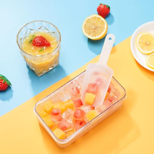 PHINOX Ice Cube Tray with Lid and Bin, Ice Trays for Freezer, Flexible Ice Cube Trays, Making 56 pcs Ice Cubes, Chilling Cocktail, Whiskey, Coffee, with 2 trays, Ice Container, Scoop&Cover, BPA Free - color: Pink, size: 0.8"-2tier