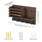 Wall Key and Mail Holder, Mail Organizer with 5 Metal Key Hooks, Selected Tung Wood, 11.8 x 6.7 inches, Includes mounting Hardware (Brown) - color: Brown