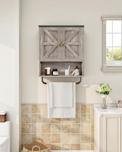CHOEZON Bathroom Wall Cabinet, Medicine Cabinet with Open Partition and Towel Bar, Rustic Storage Cabinet with Open and Hidden Storage Space, for Bathroom, Living Room, Greige and Charcoal Black - color: Greige and Charcoal Black, size: 7.1"D x 18.9"W x 2