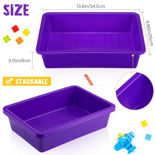 Hoteam 10 Pcs Flat Storage Organizer Tray Bin Paper Tray for Classroom Plastic Stackable File Organizer for School Office Teacher Book Organization(Purple,13.78 x 9.84 x 3.15 Inch) - color: Purple, size: 13.78 x 9.84 x 3.15 Inch
