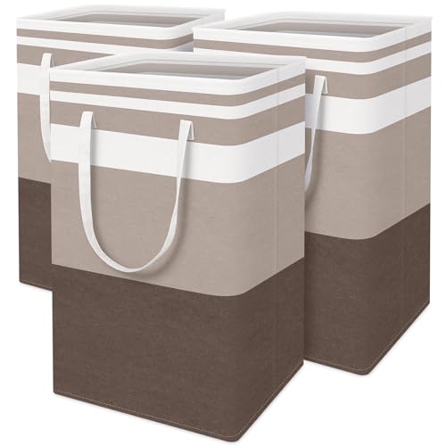 BlissTotes 3-Pack Laundry Basket, Freestanding＆Waterproof Laundry Hamper, Collapsible Tall Clothes Hamper with Easy Carry Handles for Clothes, Towels in the Family and Dorm,Gradient Khaki,88L - color: Khaki, size: 88L